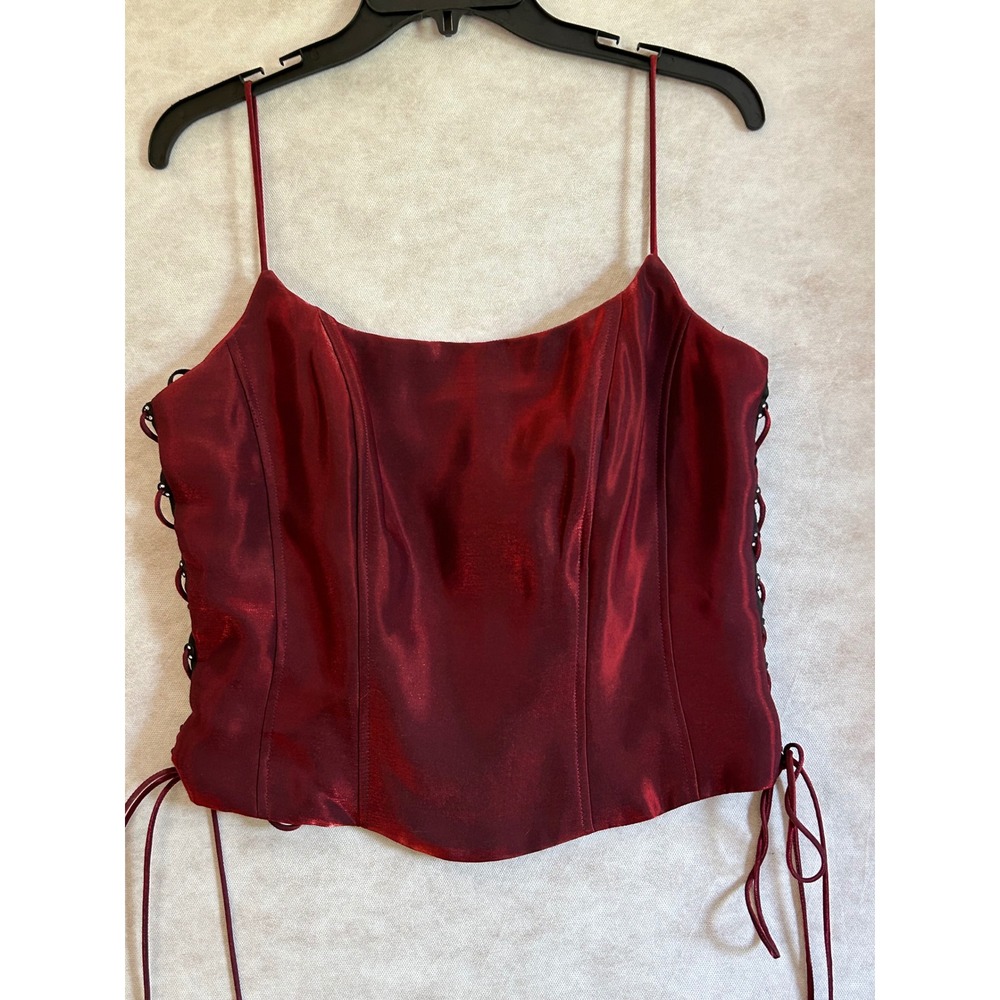 Dave & Johnny Red Corset Camisole Lace Up Rhinestone Top Vintage 11094 Size11/12